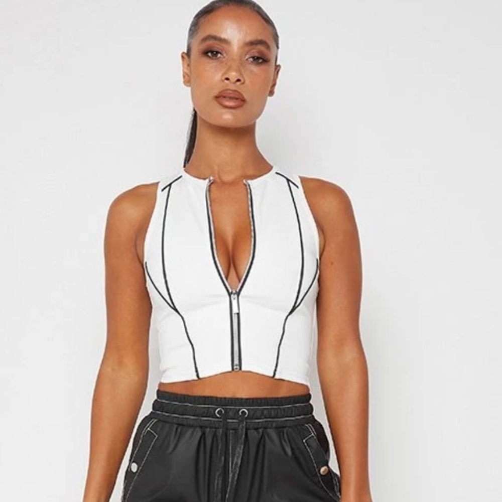 MDV White Zip Up Crop NWT